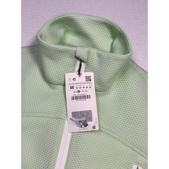 NWT! Zara Textured Crop Zip Jacket Green Athletic Mock Neck Pockets Womens M - Picture 3 of 7